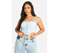 boohoo Women's Plus Broderie Lace Up Corset Top in Baby Blue | Size: 22