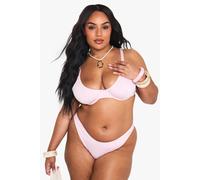 boohoo Women's Plus Broderie Underwire Bikini Set in Baby Pink | Size: 28