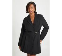 boohoo Women's Plus Buckle Detail Tie Waist Tailored Blazer Dress in Black | Size: 28