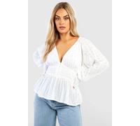 boohoo Women's Plus Button Down Broderie Smock Top in White | Size: 26