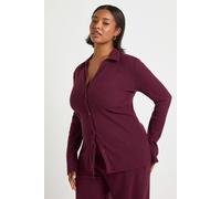 boohoo Women's Plus Button Down Collared Top in Burgundy | Size: 16