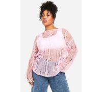 boohoo Women's Plus Cable Detail Sheer Oversized Jumper in Pink | Size: 16/18