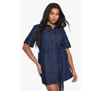 boohoo Women's Plus Chambray Denim Tie Belt Dress in Indigo | Size: 18
