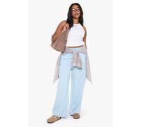 boohoo Women's Plus Chambray Drawstring Wide Leg Trouser in Light Wash | Size: 28
