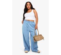 boohoo Women's Plus Chambray Drawstring Wide Leg Trouser in Mid Blue | Size: 16