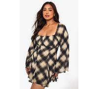 boohoo Women's Plus Check Godet Skater in Stone | Size: 18