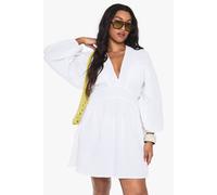 boohoo Women's Plus Cheesecloth Blouson Sleeve Skater Dress in White | Size: 26