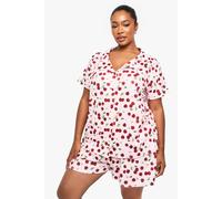 boohoo Women's Plus Cherry Print Short Sleeve & Short Pj Set in Pink | Size: 22