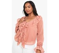 boohoo Women's Plus Chiffon Ruffle Tie Detail Blouse in Blush | Size: 26