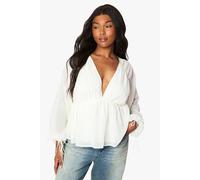 boohoo Women's Plus Chiffon Volume Sleeve Blouse in Cream | Size: 22