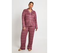 boohoo Women's Plus Christmas Fairisle Print Long Sleeve Shirt & Trouser 3 Piece Pyjama Set in Burgundy | Size: 18