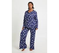 boohoo Women's Plus Christmas Reindeer Print Long Sleeve Shirt & Trousers Pyjama Set in Navy | Size: 20