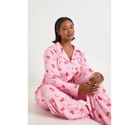 boohoo Women's Plus Christmas Stocking Print Long Sleeve Shirt & Trousers Pyjama Set in Pink | Size: 18