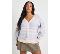 boohoo Women's Plus Chunky Knit Fairisle Stripe Oversized Boyfriend Cardigan in Lilac | Size: 16/18