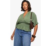 boohoo Women's Plus Cinched Waist Blouson Top in Light Khaki | Size: 16