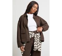 boohoo Women's Plus Collared Twill Jacket in Chocolate | Size: 18