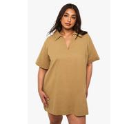 boohoo Women's Plus Collared Twill Shift Dress in Khaki | Size: 20