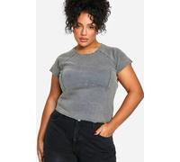 boohoo Women's Plus Contour Seam Detail Acid Wash Top in Charcoal | Size: 28