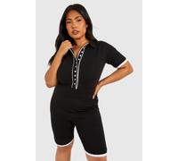boohoo Women's Plus Contrast Button Down Cotton Playsuit in Black | Size: 26