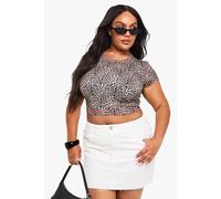 boohoo Women's Plus Contrast Detail Leopard Fitted T-Shirt | Size: 28