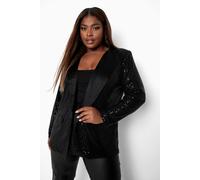 boohoo Women's Plus Contrast Lapel Sequin Blazer in Black | Size: 18