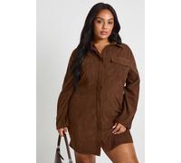 boohoo Women's Plus Cord Cinched Waist Shirt Dress in Chocolate | Size: 22