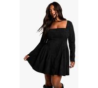boohoo Women's Plus Cord Milkmaid Skater Dress in Black | Size: 24