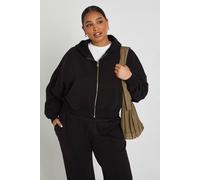 boohoo Women's Plus Core Basic Boxy Balloon Sleeve Oversized Zip Through Hoodie in Black | Size: 20