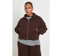 boohoo Women's Plus Core Basic Boxy Balloon Sleeve Oversized Zip Through Hoodie in Chocolate | Size: 18