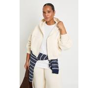 boohoo Women's Plus Core Basic Boxy Balloon Sleeve Oversized Zip Through Hoodie in Ecru | Size: 16