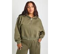 boohoo Women's Plus Core Basic Boxy Balloon Sleeve Oversized Zip Through Hoodie in Khaki | Size: 18
