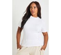boohoo Women's Plus Cotton Cinched Waist T-Shirt in White | Size: 26