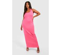 boohoo Women's Plus Cotton Elastance Halterneck Contrast Maxi Dress in Hot Pink | Size: 20