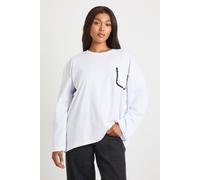 boohoo Women's Plus Cotton Long Sleeve Top With Lace Pocket in White | Size: 16