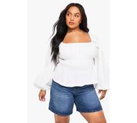 boohoo Women's Plus Cotton Off-The Shoulder Top in White | Size: 18