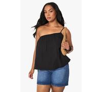 boohoo Women's Plus Cotton Poplin One Shoulder Cami in Black | Size: 16