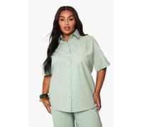boohoo Women's Plus Cotton Poplin Short Sleeve Shirt in Sage | Size: 28