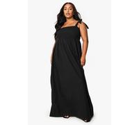 boohoo Women's Plus Cotton Poplin Tie Shoulder Maxi Dress in Black | Size: 18
