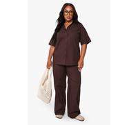 boohoo Women's Plus Cotton Poplin Wide Leg Trouser in Chocolate | Size: 16