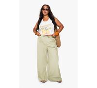 boohoo Women's Plus Cotton Poplin Wide Leg Trousers in Sage | Size: 26