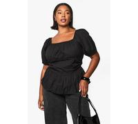 boohoo Women's Plus Cotton Puff Sleeve Blouse in Black | Size: 20