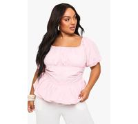 boohoo Women's Plus Cotton Puff Sleeve Blouse in Pink | Size: 20