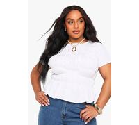 boohoo Women's Plus Cotton Shirred Puff Sleeve Blouse in White | Size: 22