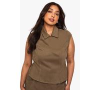 boohoo Women's Plus Cotton Twill Cap Sleeve Wrap Over Top in Khaki | Size: 24
