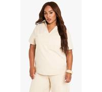 boohoo Women's Plus Cotton Twill Oversized Shirt in Ecru | Size: 20