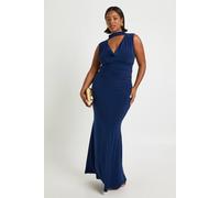 boohoo Women's Plus Cowl Neck Scarf Detail Top & Collumn Maxi Skirt in Navy | Size: 18