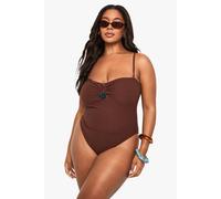 boohoo Women's Plus Crinkle Gem Trim Bandeau Swimsuit in Chocolate | Size: 22