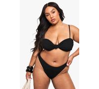 boohoo Women's Plus Crinkle Knot Front Bikini Top in Black | Size: 26