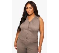 boohoo Women's Plus Crinkle Plisse Button Down Waistcoat in Taupe | Size: 22