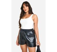 boohoo Women's Plus Croc Pu Draw Cord Boxer Short in Black | Size: 28